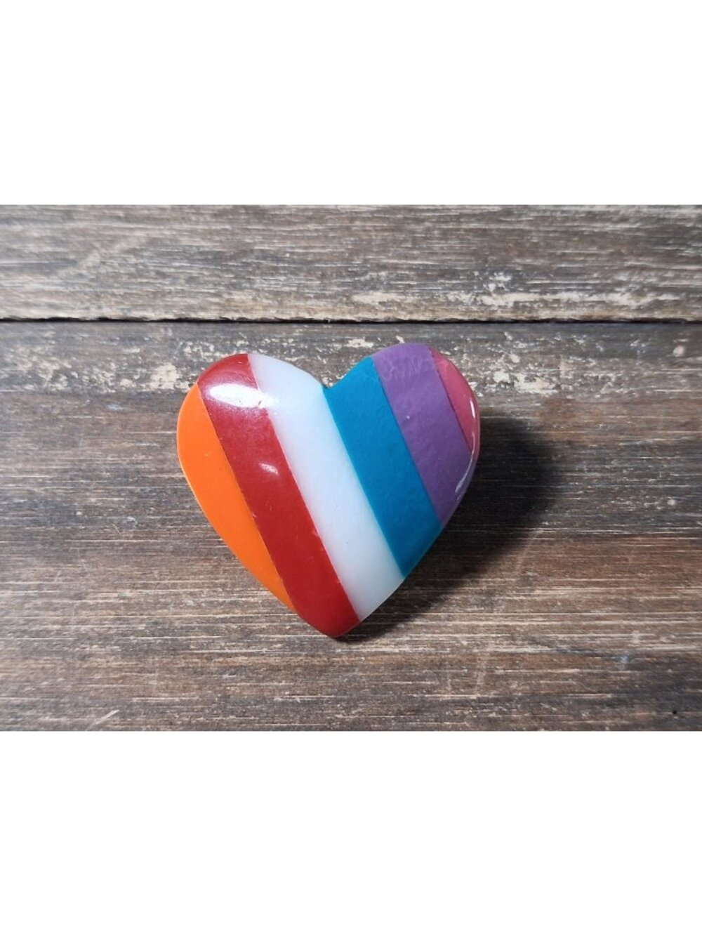 Vintage Striped Heart Brooch Pin Circa 70's-80's Multicolor Resin